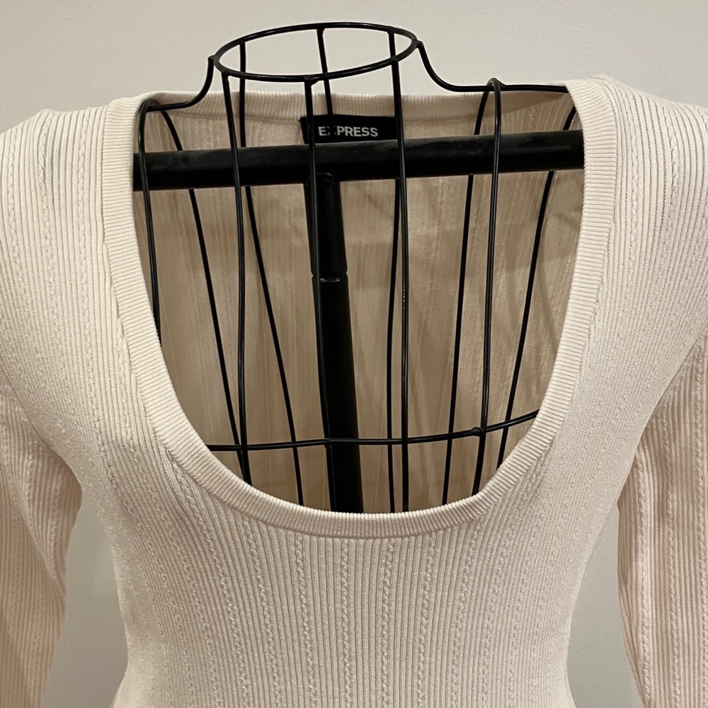 Express Cream Ribbed Bodysuit - Picture 2 of 8